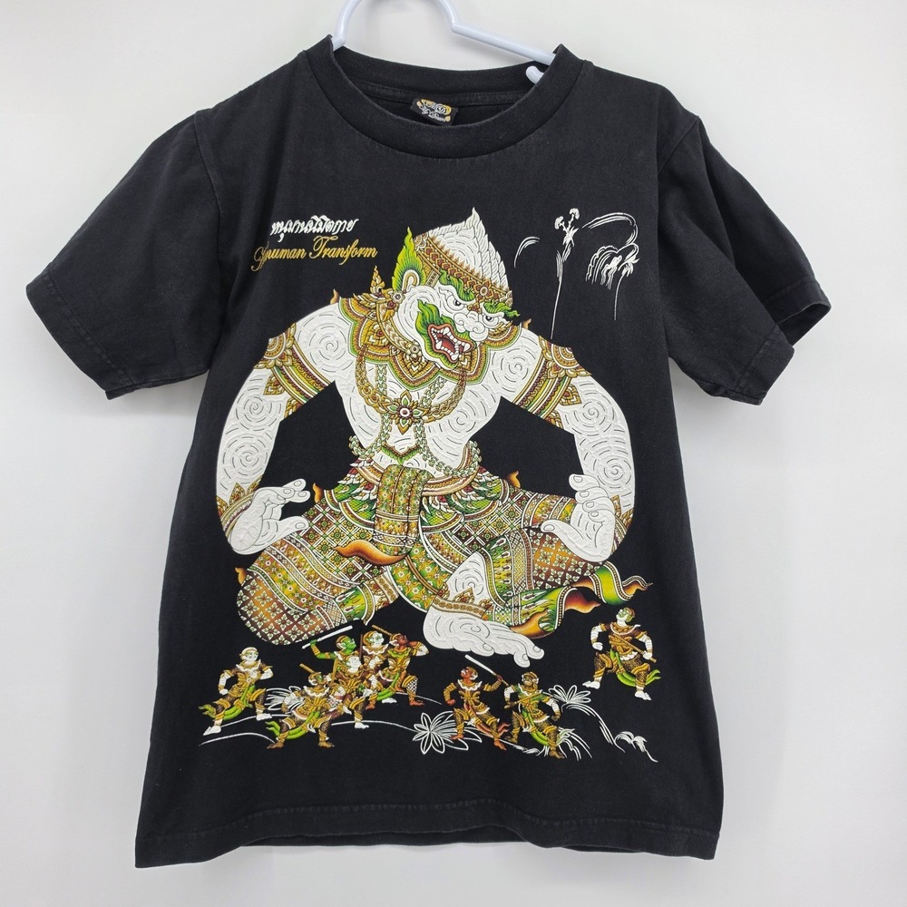Vintage 90s My Dream Hanuman Thailand Painted Graphic T-Shirt Black Medium Tee